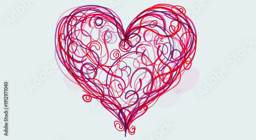 Abstract heart illustration with swirls and curves on white background