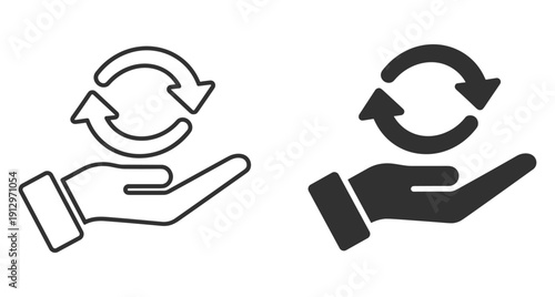 Human hand supporting circular rotation arrows for system updates and environmental recycling