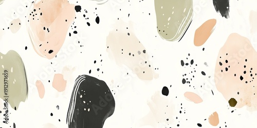 Abstract hand-drawn shapes, plants, and nature elements in sage green, neutral beige, and dusty pink 