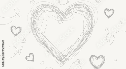 Abstract heart sketches on white background conceptual design element