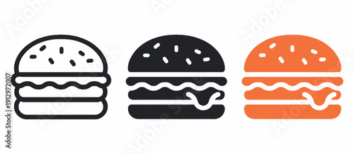 Hamburger Icon Variations, Outline Solid and Color Vector Styles