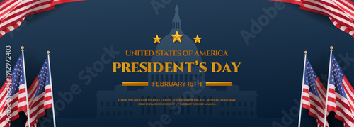 Presidents Day United States Background Banner with Capitol Flags