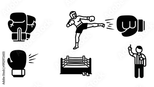 Boxing Graphics Featuring Fighter and Referee.