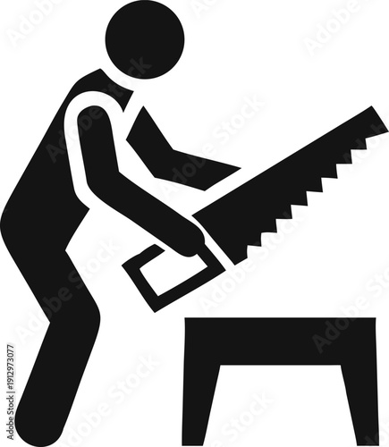 Person Using a Hand Saw to Cut a Piece of Wood on a Small Work Bench