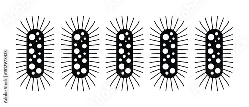 Series of vector graphics depicting bacterial cells with outer projections.