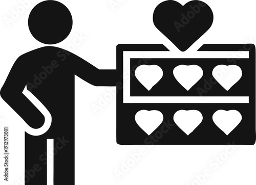 Individual contributing heart symbols into a health donation or feedback box