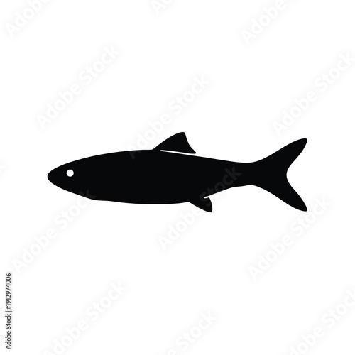 Black Silhouette of Anchovy Fish Flat Design Vector Illustration