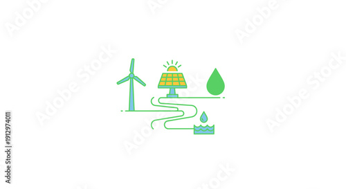 Sustainable Energy Icons with Renewable Sources.