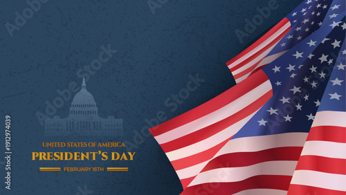 Presidents Day US flag and Capitol building background vector design