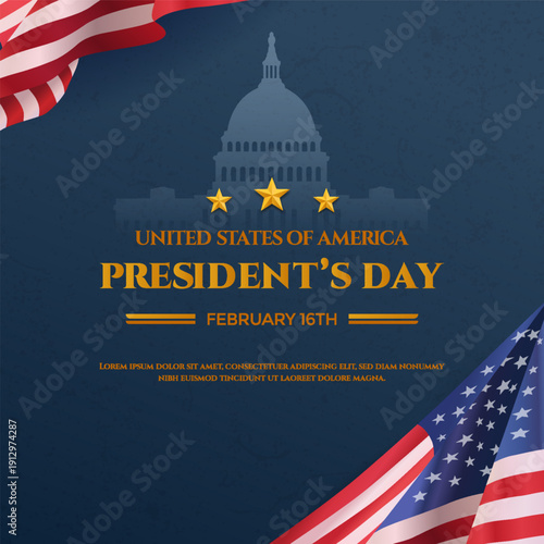 Presidents Day Banner Template with US Capitol Silhouette