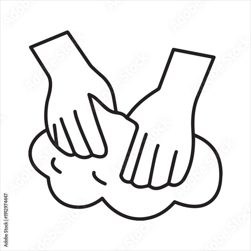 Hands kneading dough, preparing food ingredients, illustrating the baking process