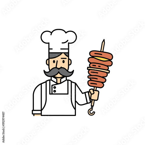 Cartoon Chef Holding a Skewer of Meat