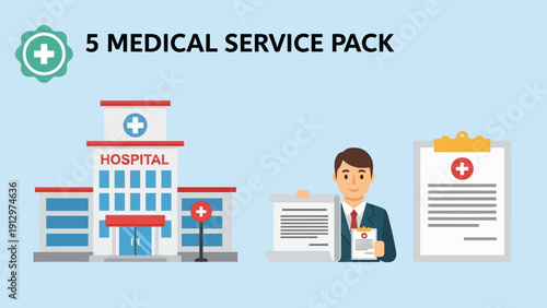 Medical Service Pack with Hospital and Doctor.