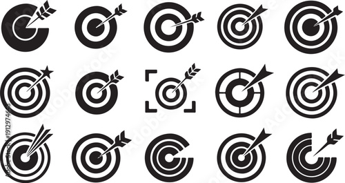 Collection of various target icons with arrows and bullseyes
