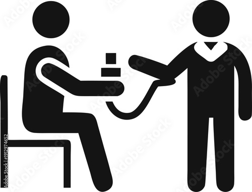 Doctor Taking a Sitting Patients Blood Pressure Measurement with a Cuff Device