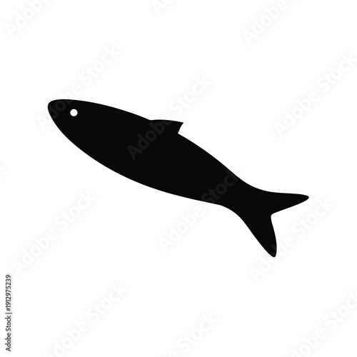 Black Silhouette of Anchovy Fish Isolated on White Background vector illustration