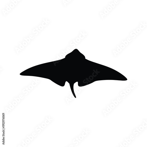 Black Manta Ray Silhouette Flying in Ocean Vector Illustration