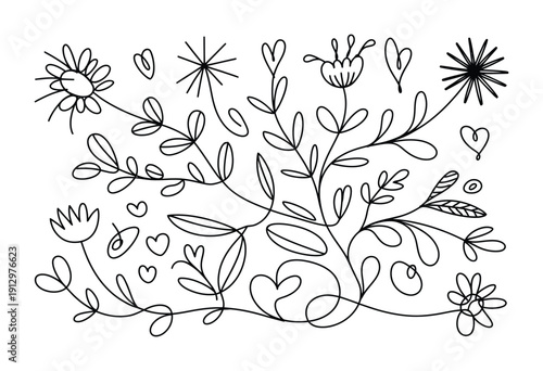 Detailed vector illustration featuring hand-drawn flowers and intricate leafy designs