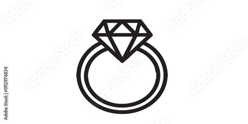Black and white flat vector icon of a diamond ring band, minimal outline style, single centered composition, isolated on white background, clean design.