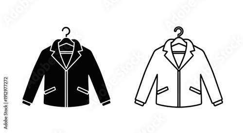 Two jackets hanging on hangers, black and white, fashion illustration, vector design Vector
