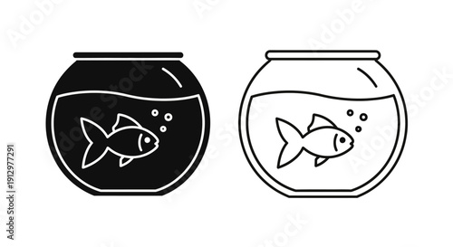 Fish in bowl illustration: minimalist fish tank design with bubbles Vector