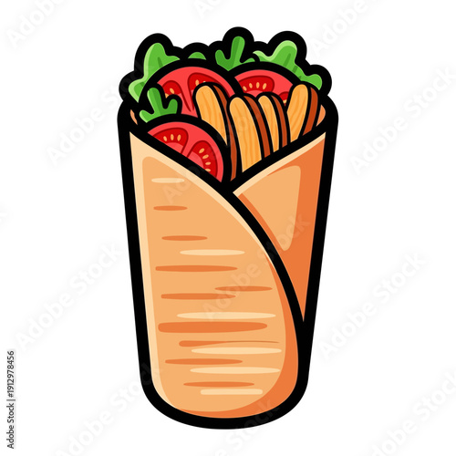 Delicious Shawarma Wrap with Fresh Vegetables and Meat Filling