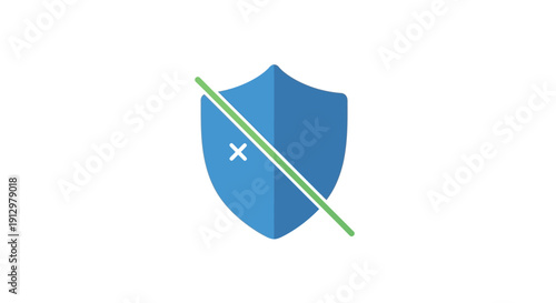 Blue shield with green diagonal line.
