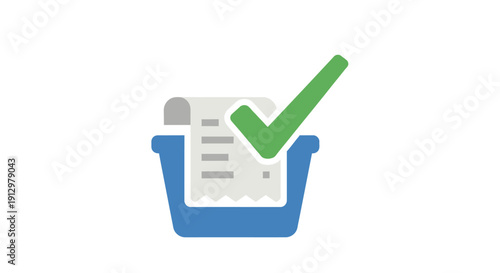 Blue Shopping Basket with Green Checkmark.