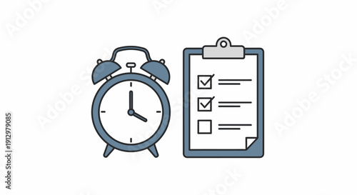 Alarm clock and checklist clipboard.