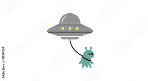 Alien Spaceship Abducting Cartoon Character Illustration.