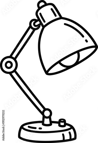 Desk lamp line art illustration for office workplace or study room equipment