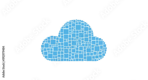 Blue Cloud Icon Made of Squares.