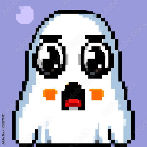 A pixel art penguin face with big eyes and orange cheeks in a simple digital illustration style