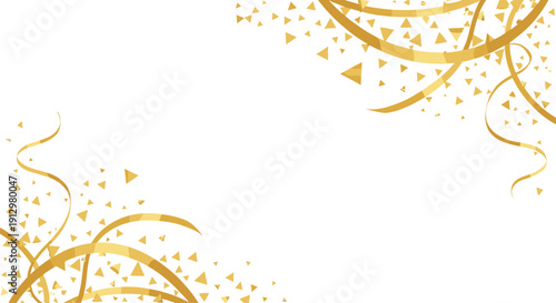 Golden Abstract Corner Decoration with Curved Lines and Confetti Triangle Elements Vector Background for Celebration Invitation and Luxury Design