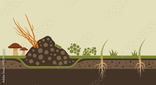 Illustration of Plant Growth Stages with Roots and Soil.