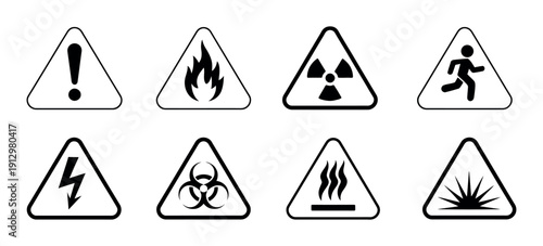 Warning Triangular Caution Signs, Hazard and Danger Vector Icons