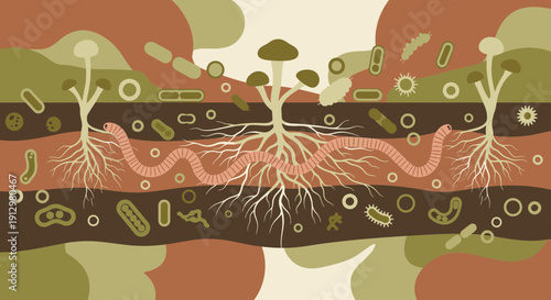Interconnected Root Systems and Soil Organisms in a Layered Soil Profile.