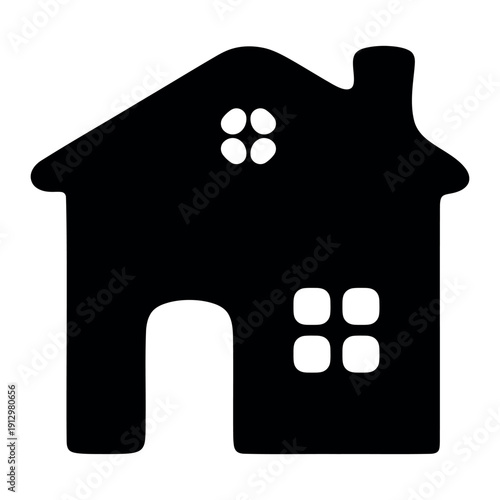 Cartoon black house silhouette with chimney windows doorway icon design