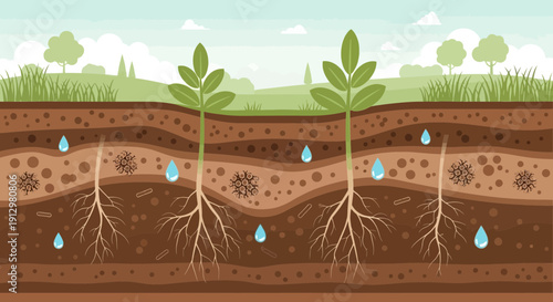 Plant Hydration Water Absorption in Soil with Root Systems.