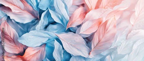 Abstract leaves in the background, with soft pastel colors and a watercolor-style appearance