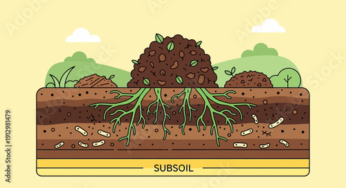 Soil Profile Illustration Topsoil Subsoil and Root System.