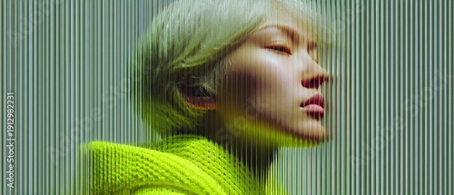 Vibrant Lime Green Hooded Apparel Profile with Abstract Glass Overlay