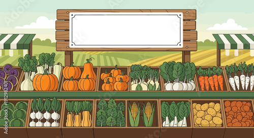 Vibrant Vegetable Stand with Blank Sign for Custom Messaging.