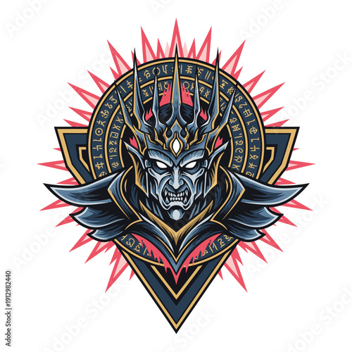 Mascot of a powerful dark king, a mythical warrior with regal armor