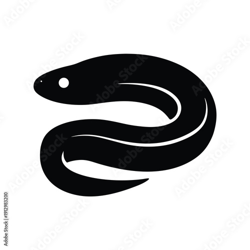 Black snake silhouette in curved shape, minimalist flat design vector illustration