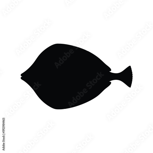 Black flatfish isolated vector illustration, minimalist seafood marine life flat design graphic art