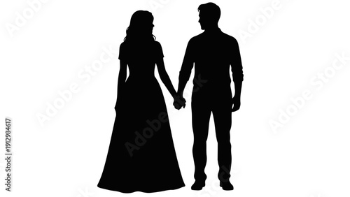 Couple Holding Hands Silhouette Vector - Man and Woman in Love Isolated Graphic for Wedding and Relationship Design