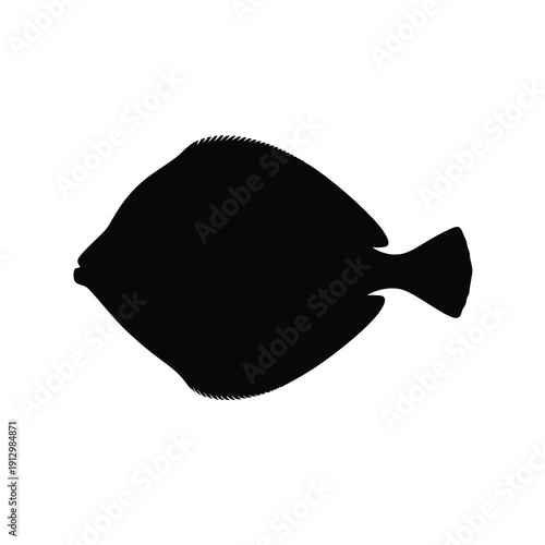 Black Silhouette of a Flatfish, Simple Flat Design vector illustration