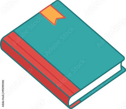 Colorful hardcover book with bookmark illustration isolated on white background, flat design educational icon for reading, library and learning concept