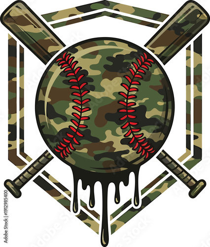Camo Baseball Bat Ball Sports Illustration